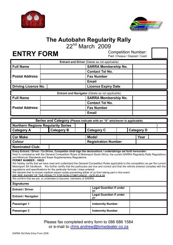 Printable Entry Form - The South African Regularity Rally Association