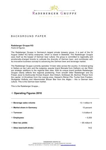 Operating Figures 2010 - Radeberger Gruppe KG