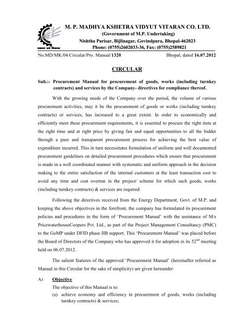 Mp Madhya Kshetra Vidyut Vitaran Co Ltd Circular Mpcz Co In