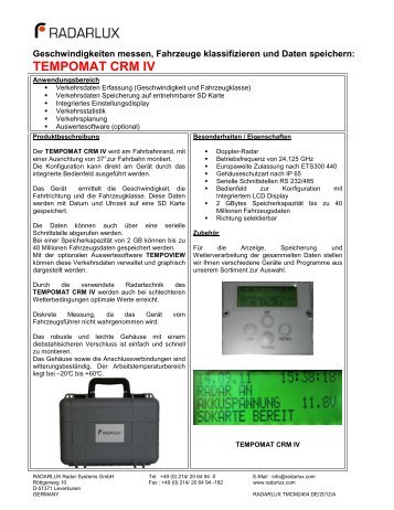 Tempomat CRM IV de 2012 A - RADARLUX Radar Systems GmbH
