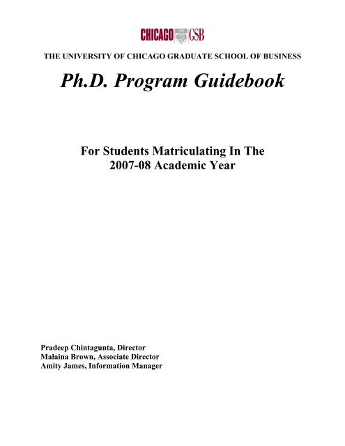 Ph.D. Program Guidebook - The University of Chicago Booth School ...