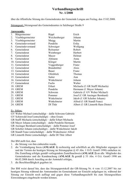 Gemeinderatssitzung Nr. 1 vom 15.02.2008 (96 KB) - .PDF - Lengau