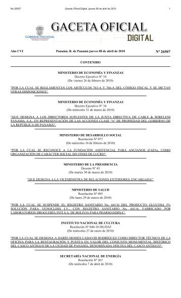 Gaceta No. 26507 - Asamblea Legislativa de la RepÃºblica de PanamÃ¡