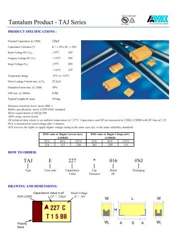 Tantalum Product - TAJ Series 227 C T 1 5 BB - AVX