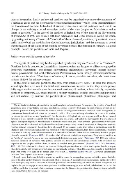 Classification And Partition B. O’Leary / Political