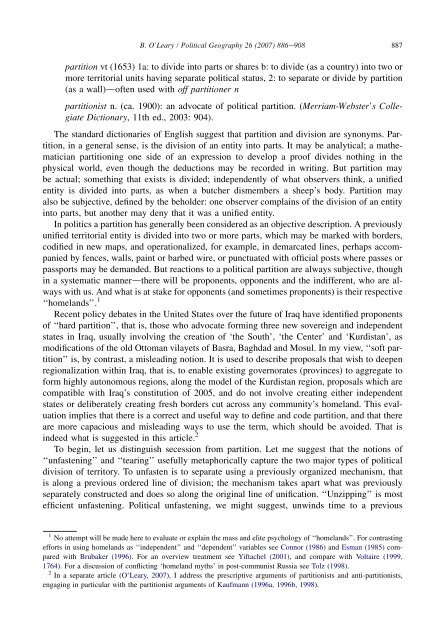 Classification And Partition B. O’Leary / Political