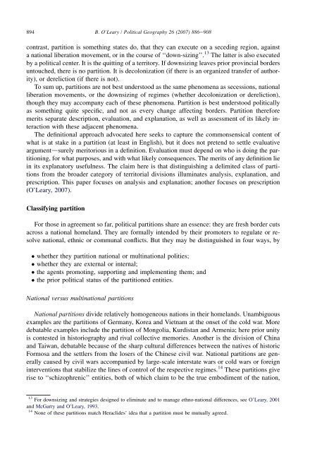 Classification And Partition B. O’Leary / Political
