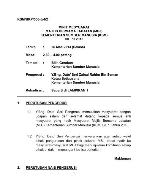 Minit Mesyuarat Pengurusan - Kementerian Sumber Manusia