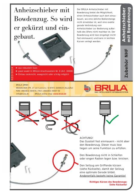 Anheizschieber mit Bowdenzug. So wird er gekÃ¼rzt ... - BRULA GmbH