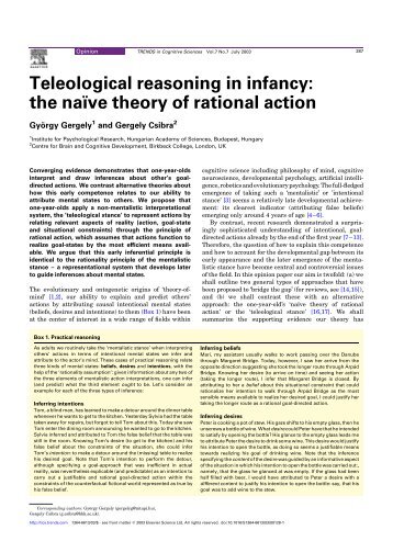 Teleological reasoning in infancy: the naÄ±ve theory of rational action