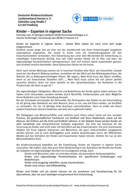 Kinder Experten In Eigener Sache Deutscher Kinderschutzbund