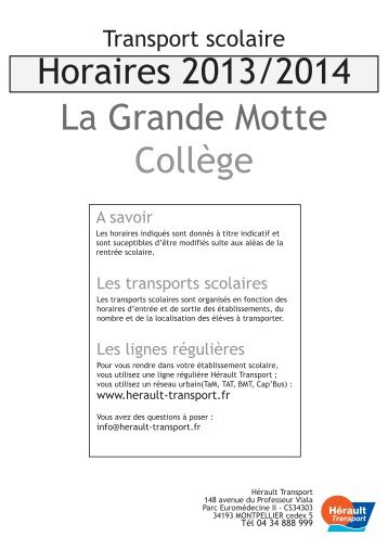 La Grande Motte CollÃ¨ge Horaires 2012/2013 - HÃ©rault Transport
