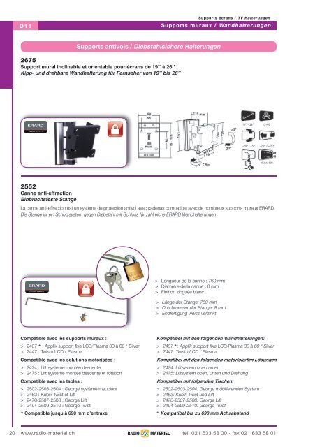 w w w .ra d io -m a te rie l.c h Supports & meubles TV, Accessoires ...