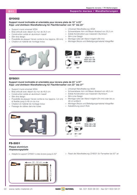 w w w .ra d io -m a te rie l.c h Supports & meubles TV, Accessoires ...