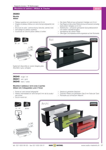 w w w .ra d io -m a te rie l.c h Supports & meubles TV, Accessoires ...