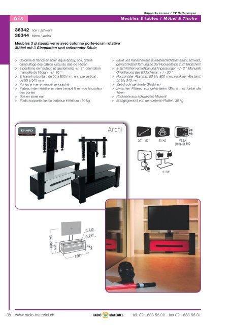 w w w .ra d io -m a te rie l.c h Supports & meubles TV, Accessoires ...