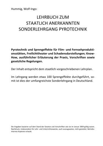 Lehrbuch zum Sonderlehrgang Pyrotechnik - Pyrotechnikerschule ...