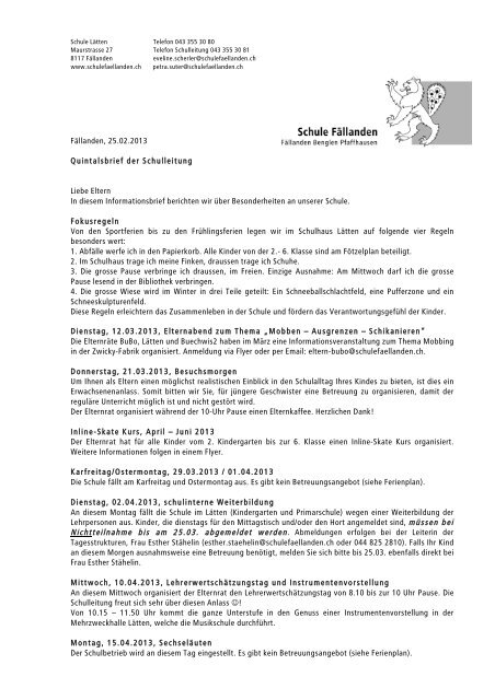 Nichtteilnahme bis am 25.03. abgemeldet ... - Schule FÃ¤llanden