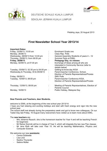 First Newsletter School Year 2013/14 - Deutsche Schule Kuala ...