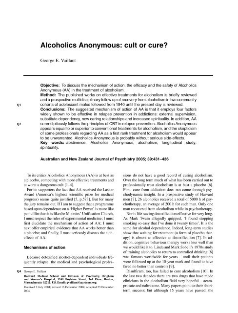 Alcoholics Anonymous: cult or cure?