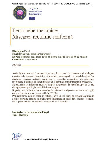 Fenomene mecanice: MiÅcarea rectilinie uniformÄ - OutLab.ie