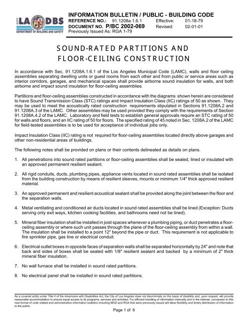 Sound Rated Partitions And Floor Ceiling Construction Ladbs