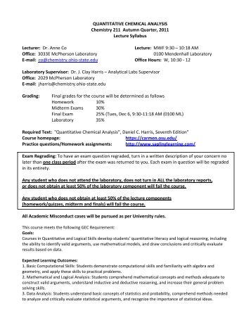 QUANTITATIVE CHEMICAL ANALYSIS Chemistry 211 Autumn ...