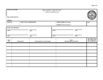 QA Audit Checklist