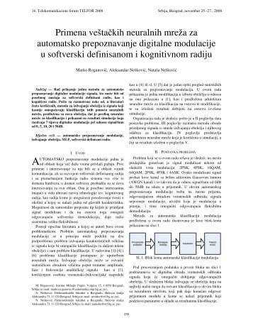 Primena veštačkih neuralnih mreža za automatsko ... - Telfor 2008