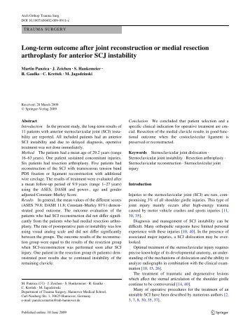 Long-term outcome after joint reconstruction or ... - ResearchGate