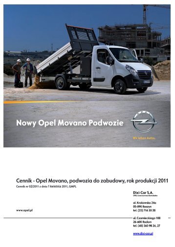 Cennik - Opel Movano, podwozia do zabudowy, rok ... - Dixi-Car