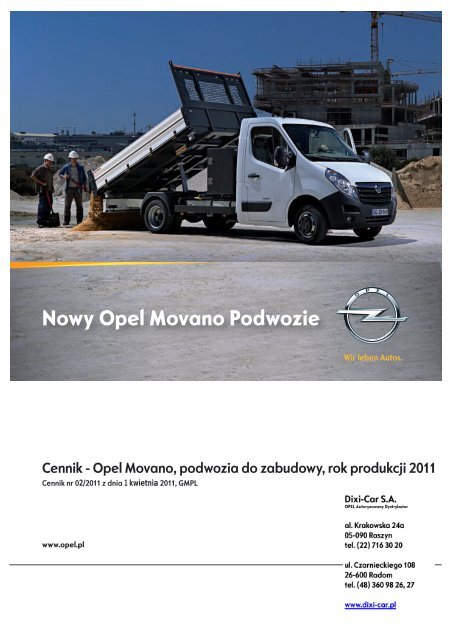 Cennik - Opel Movano, podwozia do zabudowy, rok ... - Dixi-Car