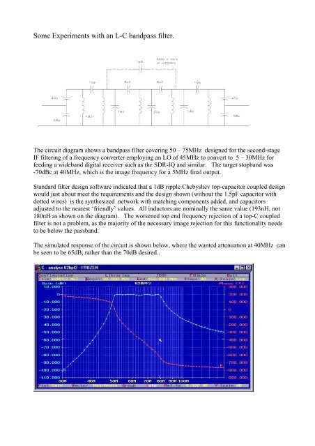 50-75MHz Bandpass filter with some interesting ... - G4JNT