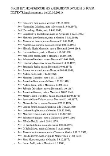 SHORT LIST PROFESSIONISTI PER AFFIDAMENTO INCARICHI DI ...