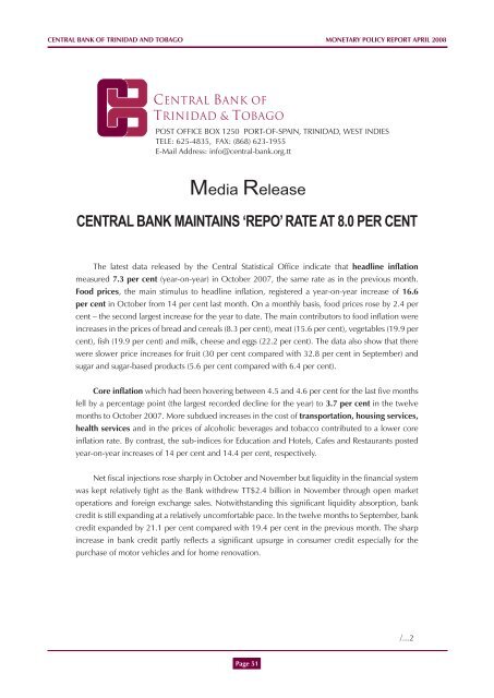 April 2008 Report - Central Bank of Trinidad and Tobago