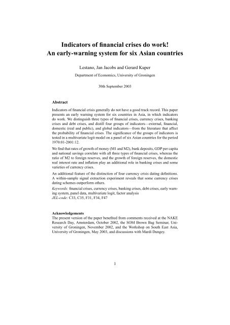 Indicators of financial crises do work! An early-warning system for six ...