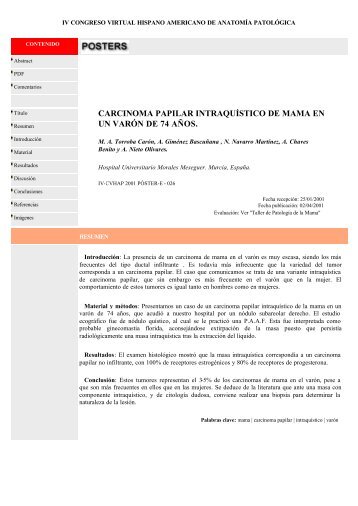 carcinoma papilar intraquÃ­stico de mama en un varÃ³n de 74 aÃ±os.