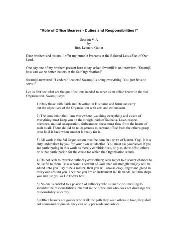 "Role of Office Bearers - Duties and Responsibilities I"