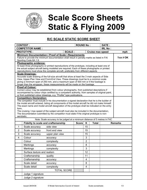 MACI Scale Scoresheet - Model Aeronautics Council of Ireland