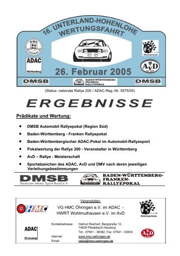 Offizielles Endergebnis - Rallye Hohenlohe