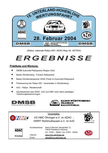 ERGEBNISLISTE - Rallye Hohenlohe