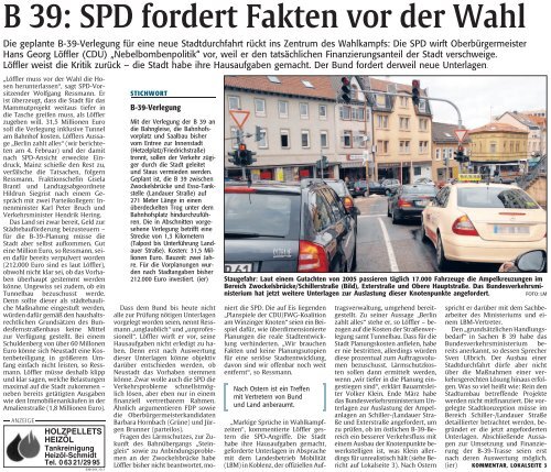 B 39: SPD fordert Fakten vor der Wahl - SPD-Stadtverband Neustadt