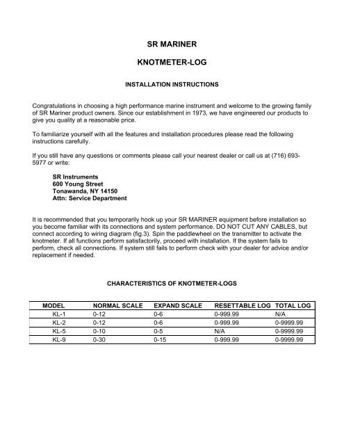 Sr Mariner Knotmeter Log Sr Instruments