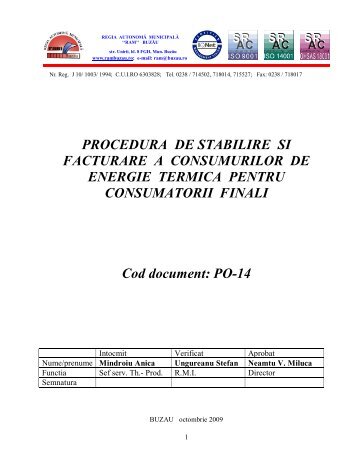 Procedura de stabilire si facturare a consumurilor - RAM Buzau