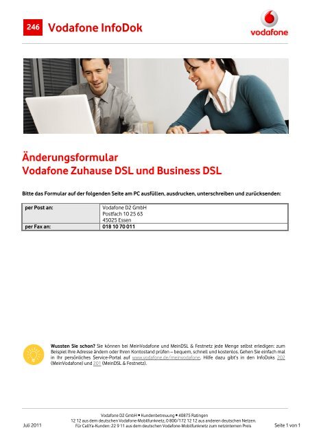 Infodok 246 Anderungsformular Vodafone Zuhause Dsl Und