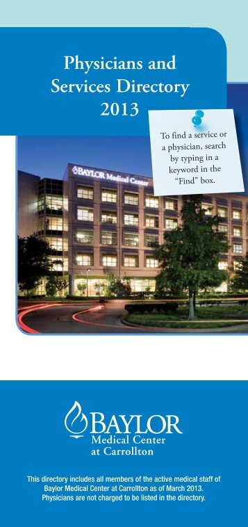 Physicians and Services Directory 2013 - Baylor Health Care System