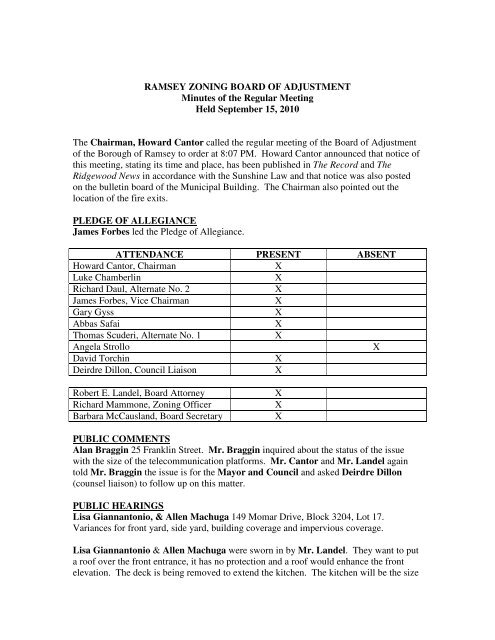 RAMSEY ZONING BOARD OF ADJUSTMENT ... - Borough of Ramsey