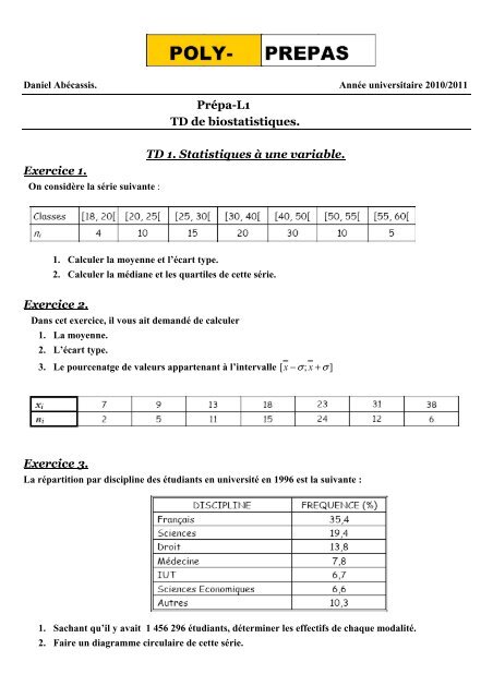 PrÃ©pa L1 TD 1 de biostat - Poly-Prepas