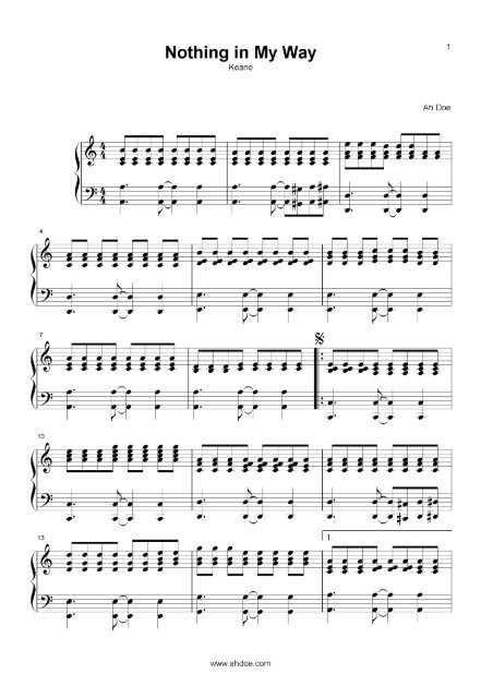 Keane'S Nothing In My Way Piano Sheet