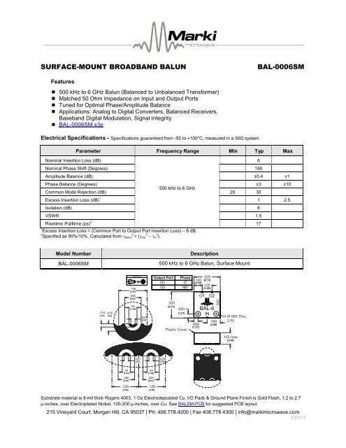 surface-mount broadband balun bal-0006sm - Marki Microwave